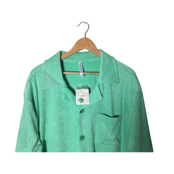 Fabletics Top Women's Size 1X Green Island Terry Cloth Button Up - Picture 3 of 8
